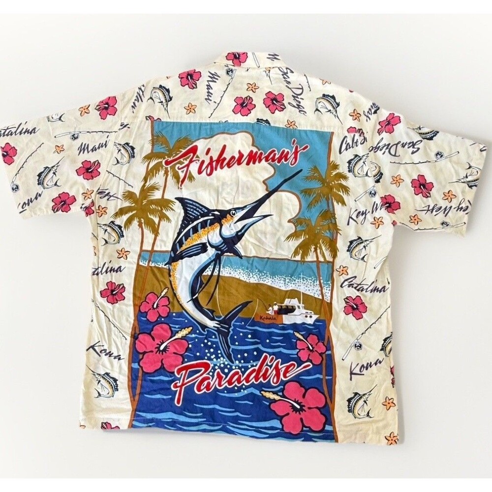 VTG Kahala Hawaiian Shirt XL Fishermans Paradise Marlon Aloha Rayon Camp Shirt